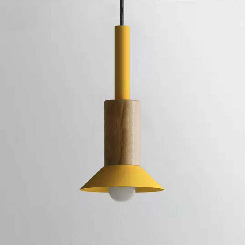 Suspension scandinave en bois avec fer coloré rose, jaune et vert, éclairage design pour salle à manger et salon, E26 | Sulvida