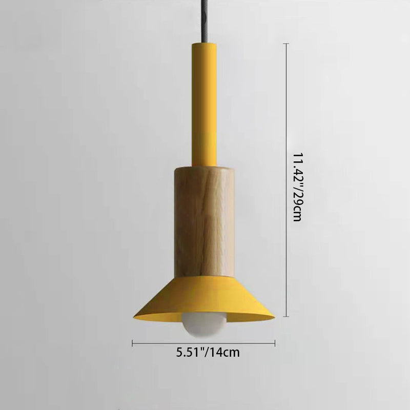 Suspension scandinave en bois avec fer coloré rose, jaune et vert, éclairage design pour salle à manger et salon, E26 | Sulvida