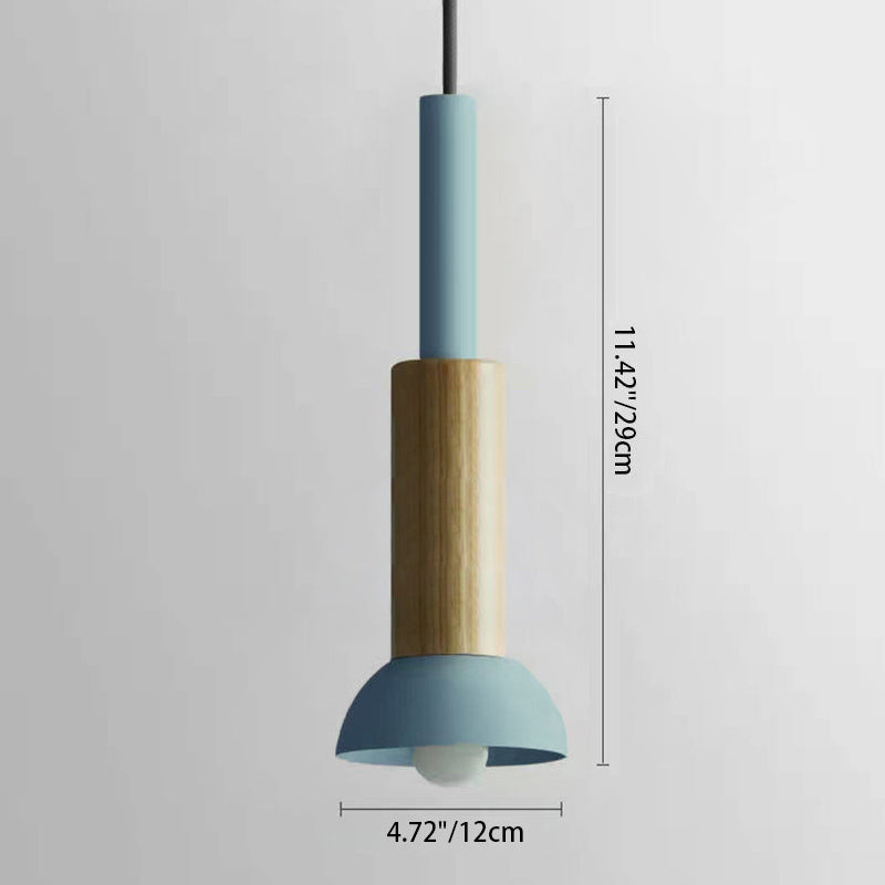 Suspension scandinave en bois avec fer coloré rose, jaune et vert, éclairage design pour salle à manger et salon, E26 | Sulvida