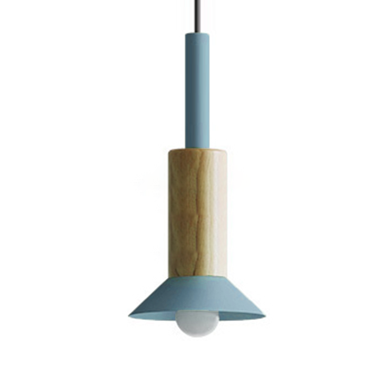 Suspension scandinave en bois avec fer coloré rose, jaune et vert, éclairage design pour salle à manger et salon, E26 | Sulvida