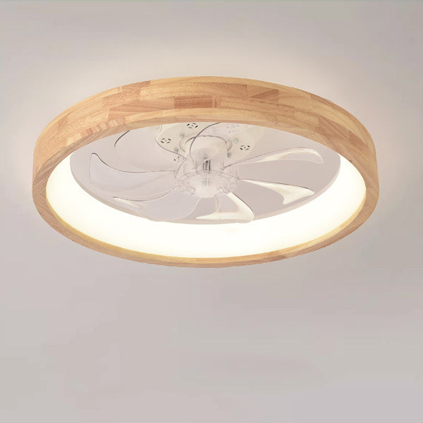 Plafondventilator met LED-verlichting hout Japanse stijl rond ventilatorlamp slaapkamer woonkamer dimbaar | Sulvida