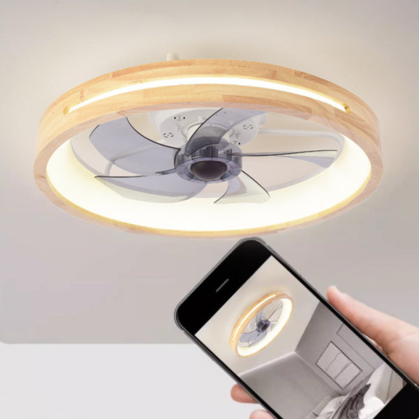 Plafondventilator met LED-verlichting hout Japanse stijl rond ventilatorlamp slaapkamer woonkamer dimbaar | Sulvida