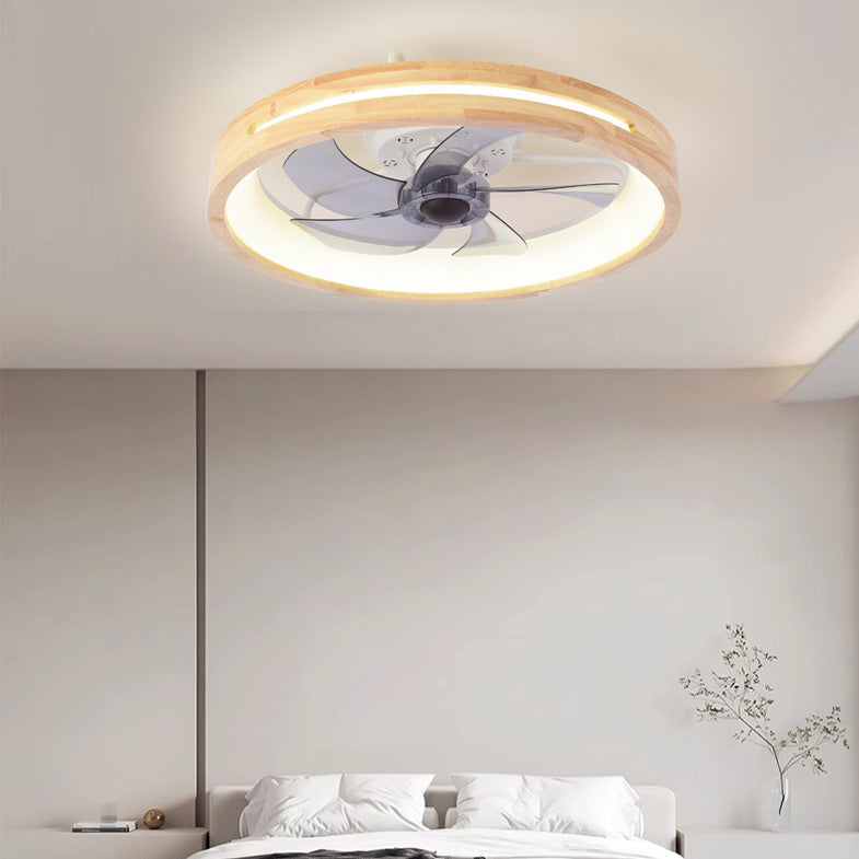 Plafondventilator met LED-verlichting hout Japanse stijl rond ventilatorlamp slaapkamer woonkamer dimbaar | Sulvida