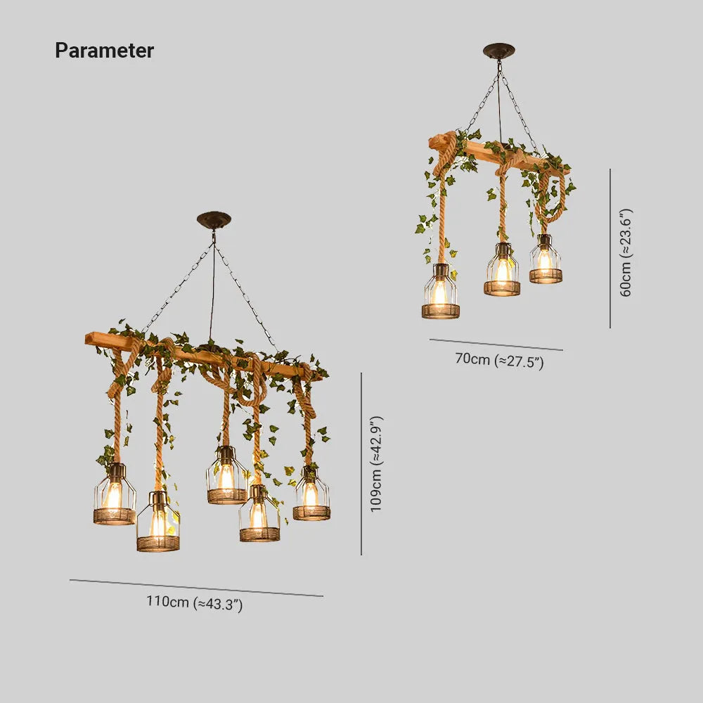 Landelijke Hanglamp met Houten Balk en Metalen Kooien 3 of 5 Lichtpunten voor Eetkamer Woonkamer Keuken | Sulvida