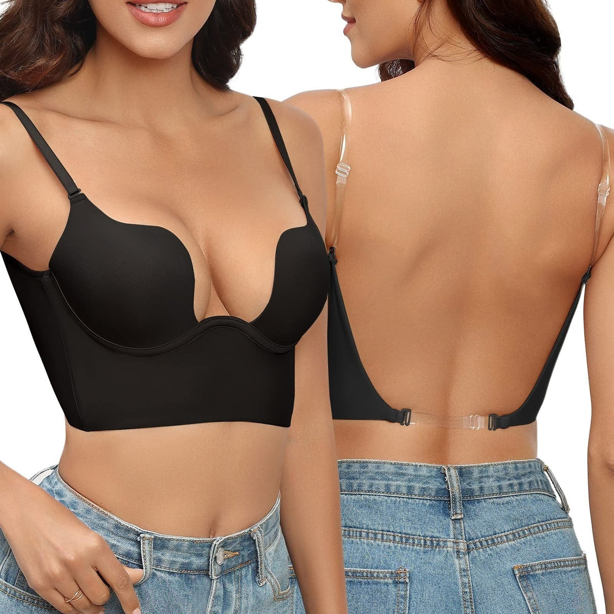 Rugloze BH met Transparante Bandjes en Diepe Hals voor Open Jurken Topjes en Feestkleding Bandmaat 32-40 | Sulvida