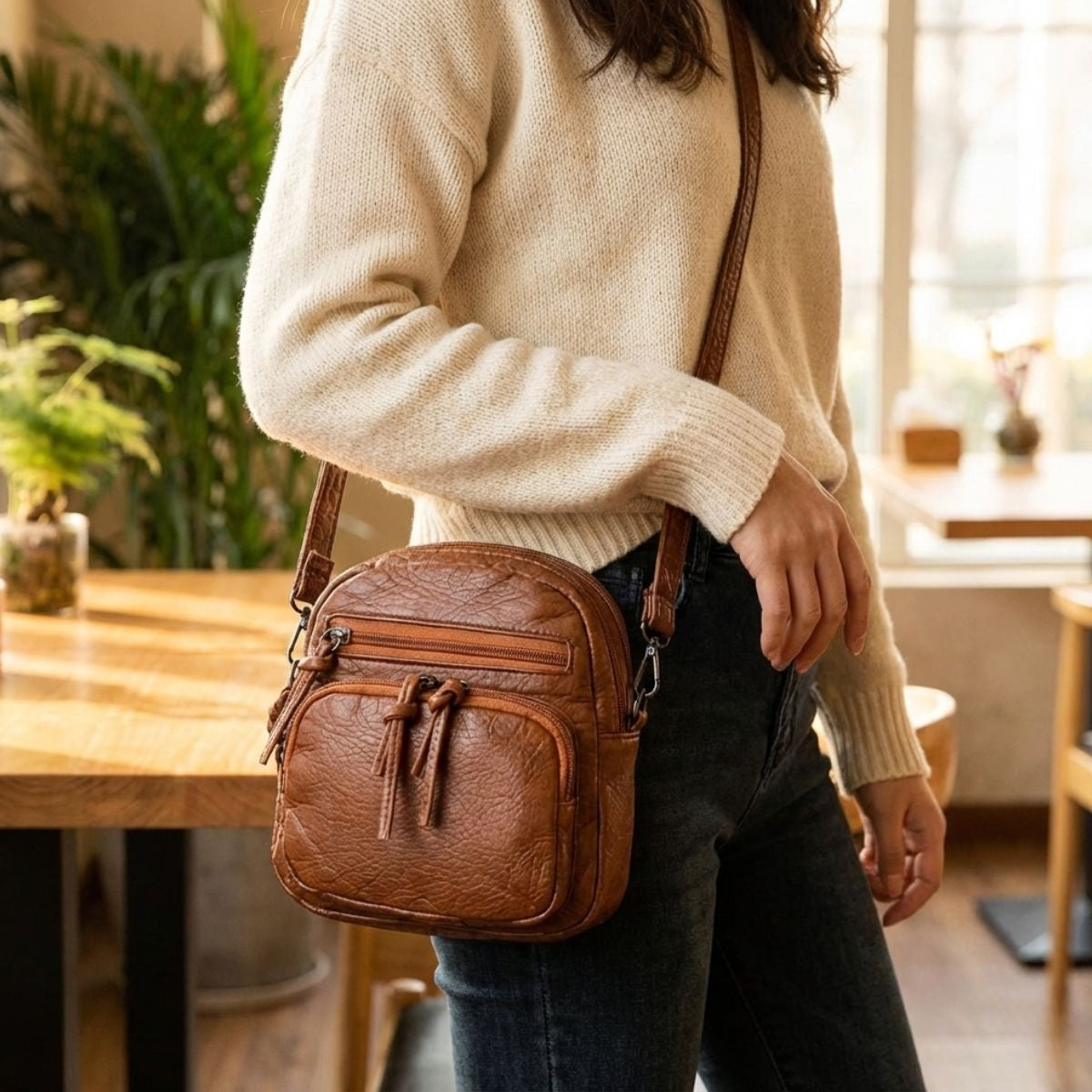Compacte Damestas Schoudertas Bruin en Zwart Kunstleer Dagelijks Gebruik Elegant Design Handtas Stijlvol | Sulvida