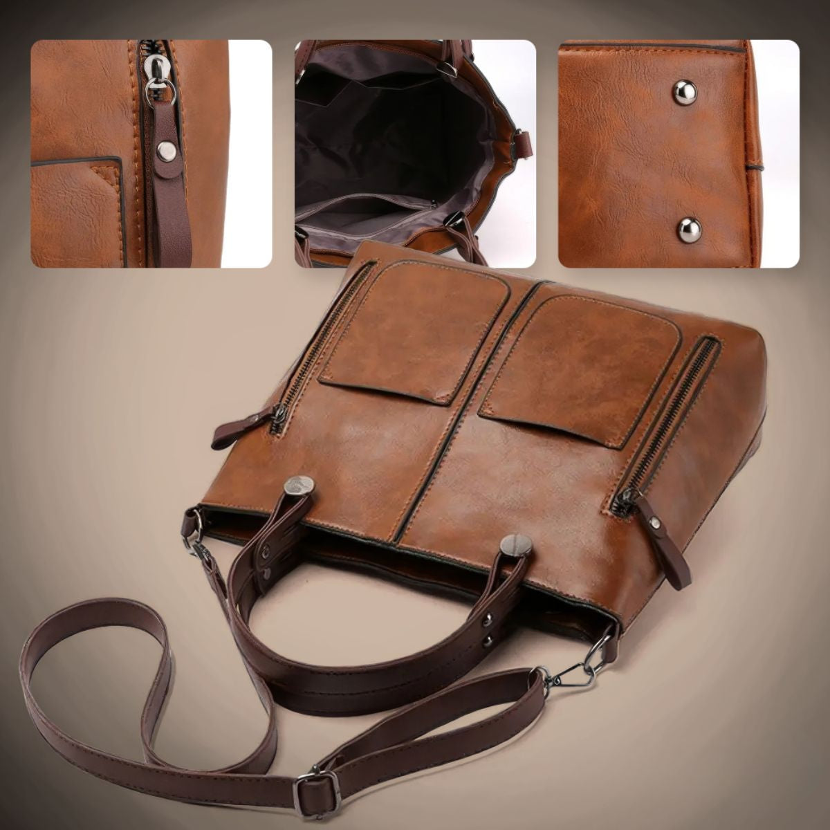 Leren Schoudertas Dames Klassiek Elegante Vintage Look Tijdloze Accessoire Handtas Crossbody Bruin Zwart Grijs | Sulvida