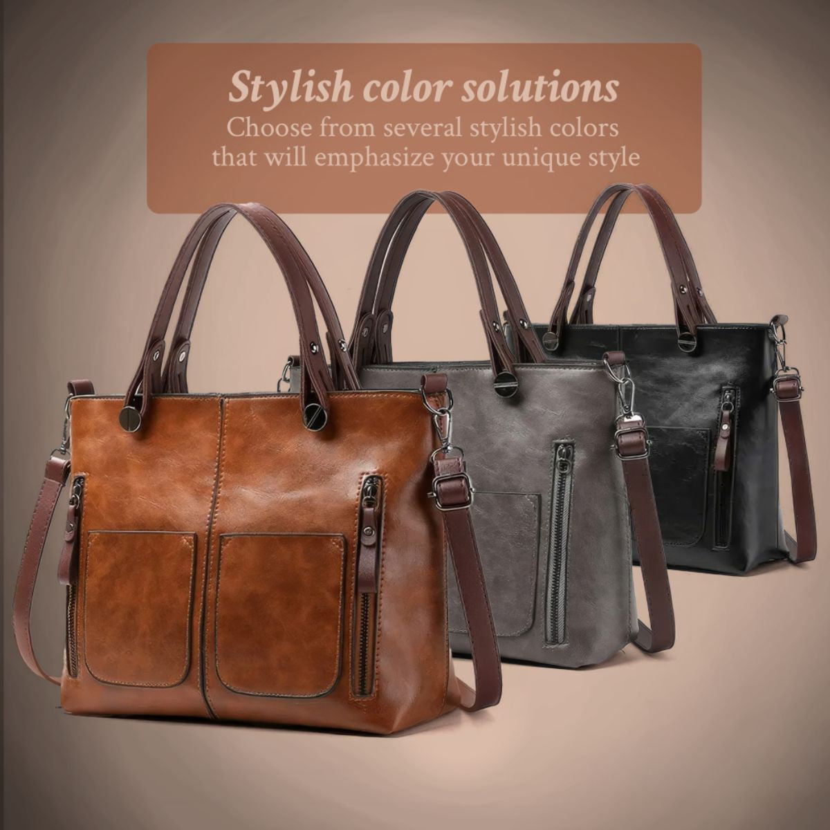 Leren Schoudertas Dames Klassiek Elegante Vintage Look Tijdloze Accessoire Handtas Crossbody Bruin Zwart Grijs | Sulvida