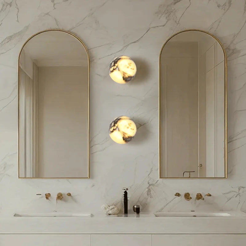 Wandlamp Marmeren Bol Natuursteen Up Down Lichteffect Hal Slaapkamer Woonkamer Eetkamer Sfeerverlichting | Sulvida