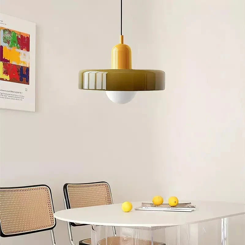 Glazen Hanglamp Rond Design Gekleurd Glas Ø25-35cm Groen Geel Wit Eettafel Woonkamer Eetkamer Decoratief | Sulvida