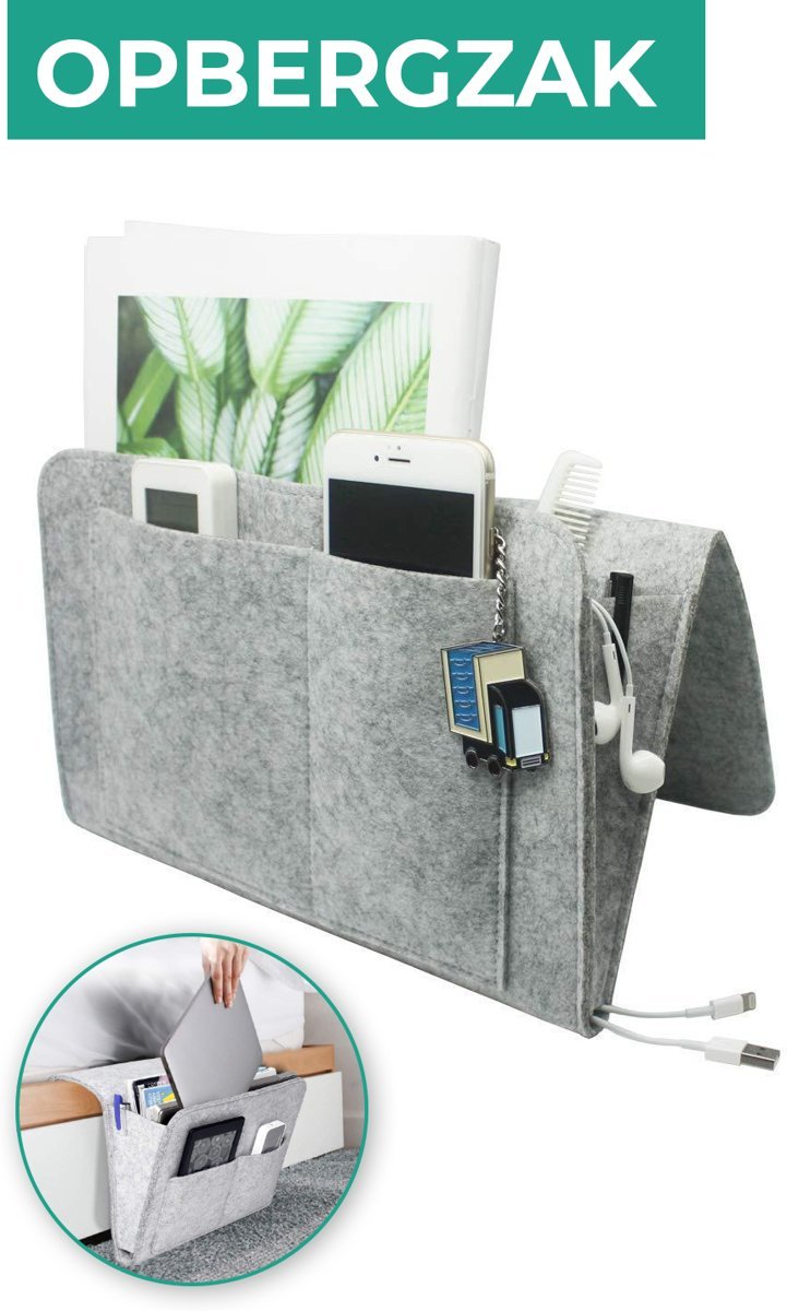 Hangorganizer voor Bed en Bank Grijs Beige Groen Bruin | Opbergtas Nachtkastje met Vakken Afstandsbediening | Sulvida