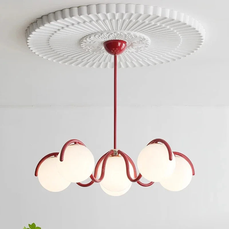 Ronde glazen kroonluchter met melkglazen bollen en metalen montuur voor woonkamer slaapkamer eetkamer | Sulvida