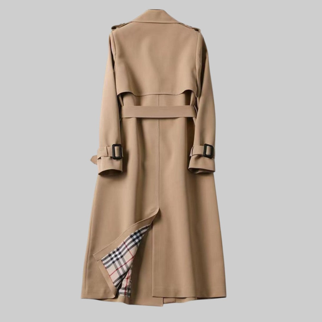 Dames Trenchcoat Lang Dubbele Knoopsluiting Tailleband Klassiek Elegant Tijdloos Beige Zwart Grijs Overjas | Sulvida