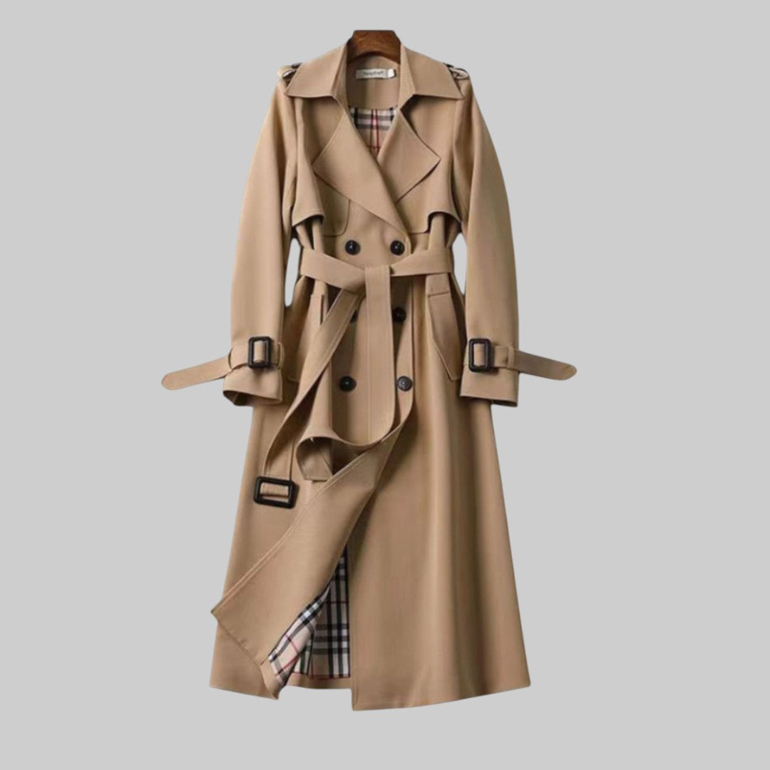 Dames Trenchcoat Lang Dubbele Knoopsluiting Tailleband Klassiek Elegant Tijdloos Beige Zwart Grijs Overjas | Sulvida