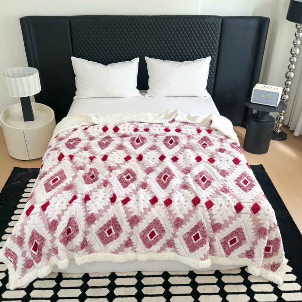 Geometrische Plaid Dubbellaags Fleece Warm Lichtgewicht Modern Decoratief voor Woonkamer en Slaapkamer | Sulvida