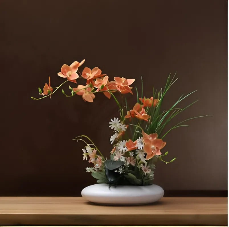 Keramische Duifvaas met Orchidee Decoratiebloemen Tafelstuk Woondecoratie Interieurobject Woonkamer Sfeer | Sulvida