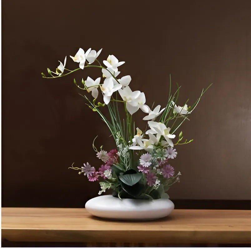 Keramische Duifvaas met Orchidee Decoratiebloemen Tafelstuk Woondecoratie Interieurobject Woonkamer Sfeer | Sulvida