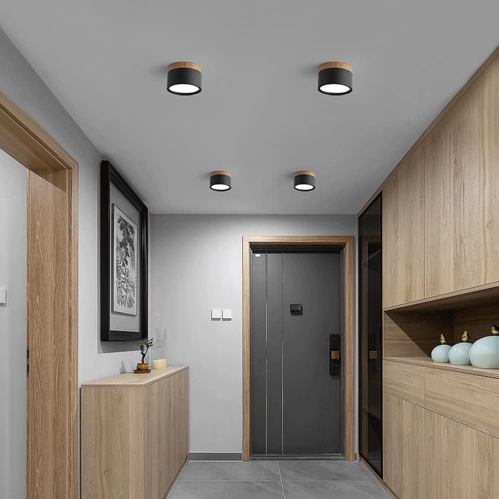 Compacte plafondspot aluminium hout rond warm wit LED verlichting hal woonkamer eetkamer modern Scandinavisch | Sulvida
