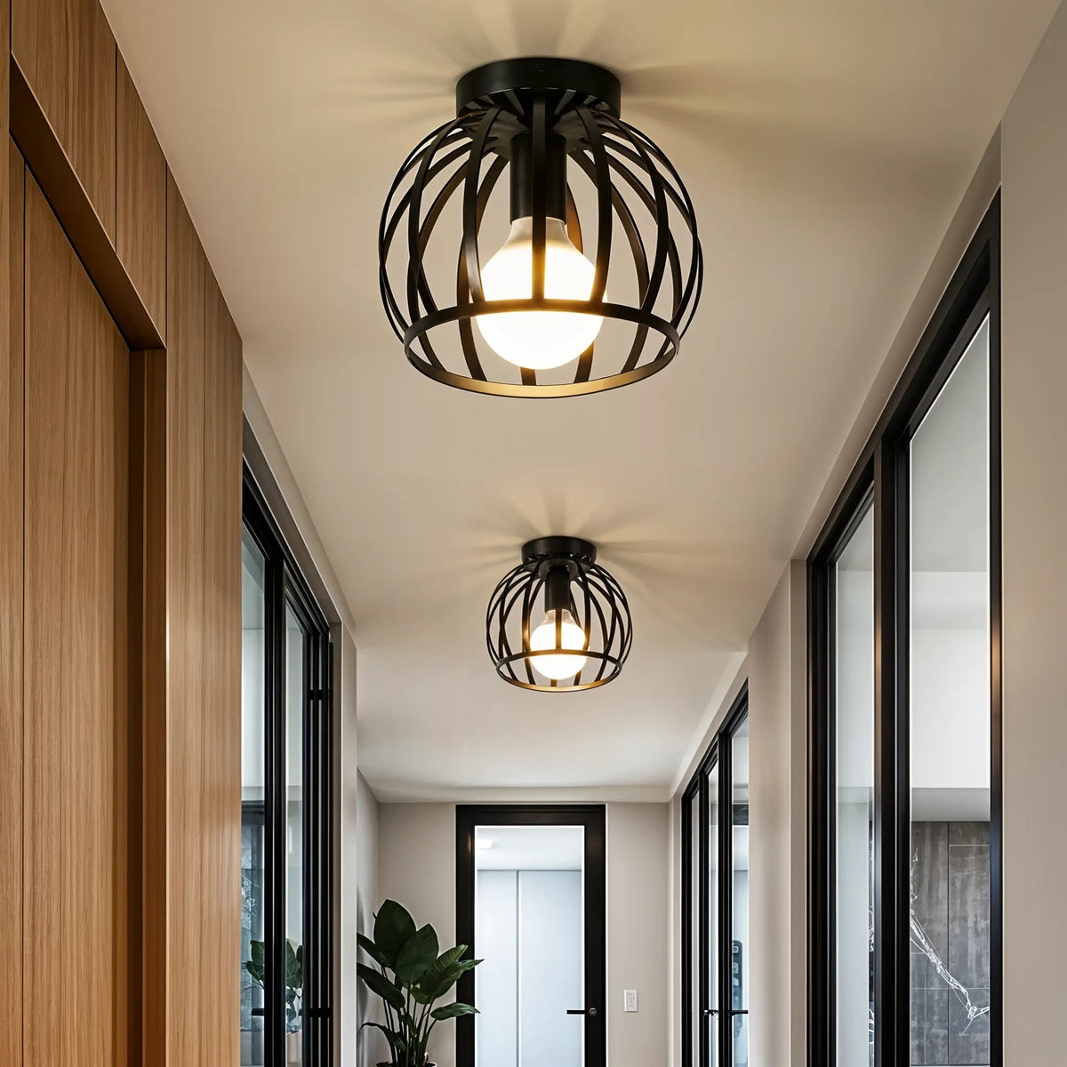 Industriële Plafondlamp Zwart Metaal met Open Kooi Design voor Gang Slaapkamer Badkamer Woonkamer E27 | Sulvida