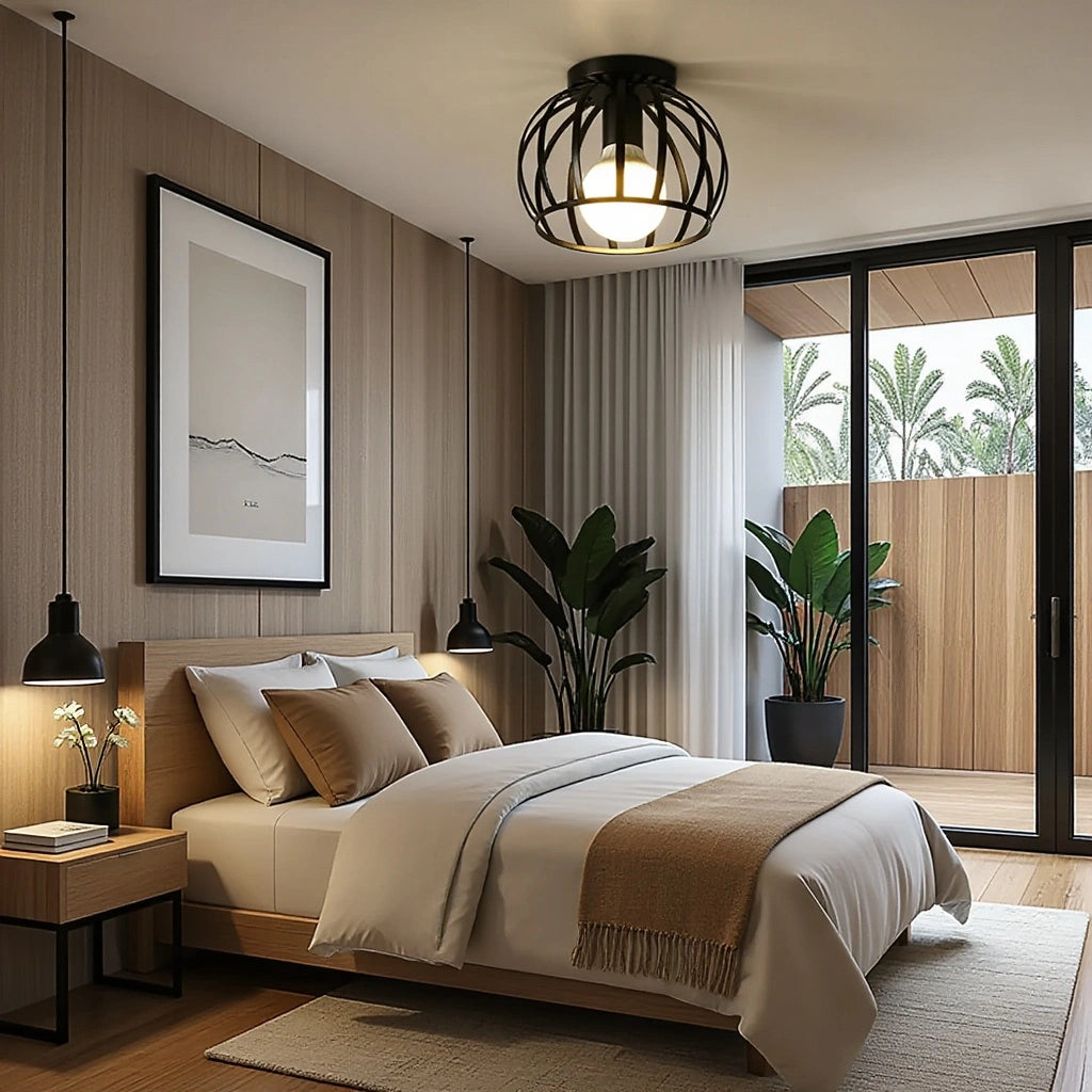 Industriële Plafondlamp Zwart Metaal met Open Kooi Design voor Gang Slaapkamer Badkamer Woonkamer E27 | Sulvida