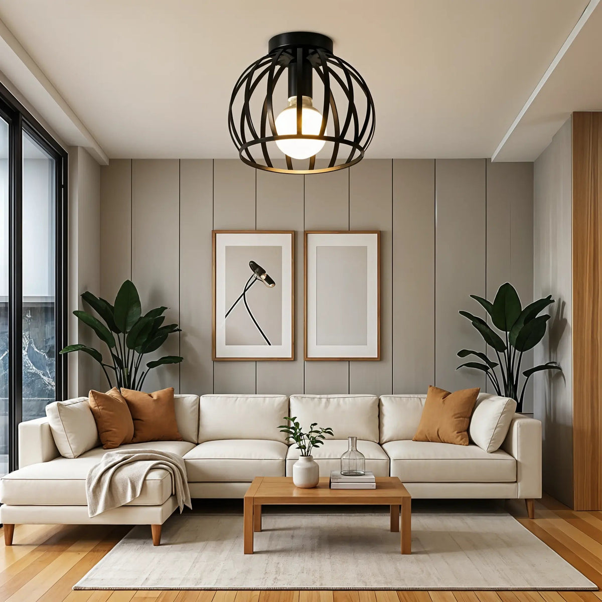 Industriële Plafondlamp Zwart Metaal met Open Kooi Design voor Gang Slaapkamer Badkamer Woonkamer E27 | Sulvida