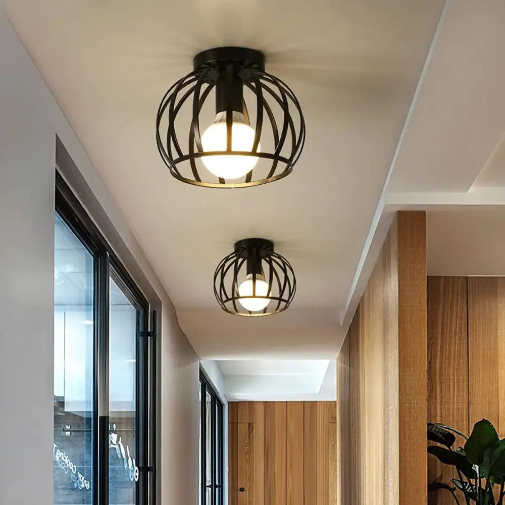 Industriële Plafondlamp Zwart Metaal met Open Kooi Design voor Gang Slaapkamer Badkamer Woonkamer E27 | Sulvida