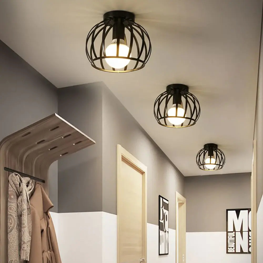 Industriële Plafondlamp Zwart Metaal met Open Kooi Design voor Gang Slaapkamer Badkamer Woonkamer E27 | Sulvida