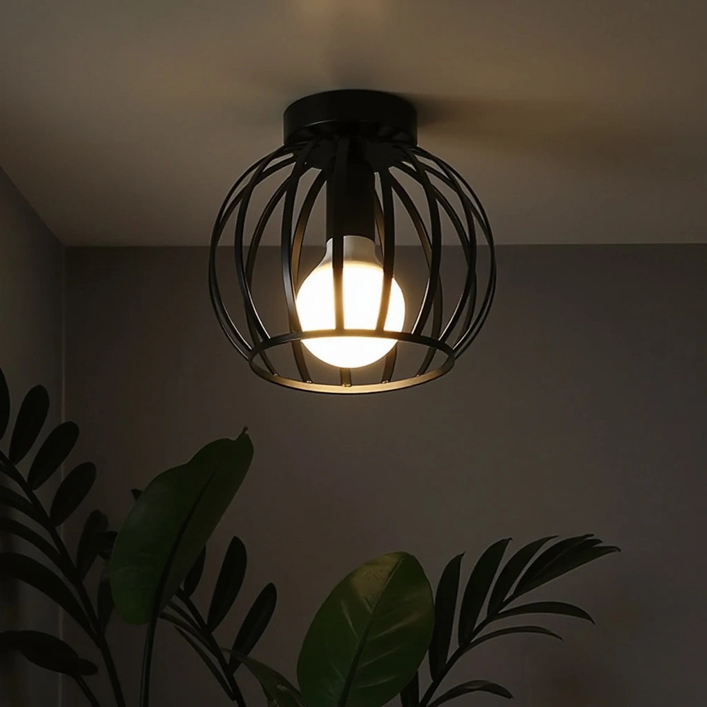 Industriële Plafondlamp Zwart Metaal met Open Kooi Design voor Gang Slaapkamer Badkamer Woonkamer E27 | Sulvida