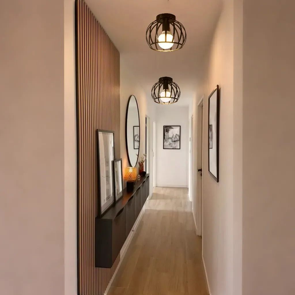 Industriële Plafondlamp Zwart Metaal met Open Kooi Design voor Gang Slaapkamer Badkamer Woonkamer E27 | Sulvida