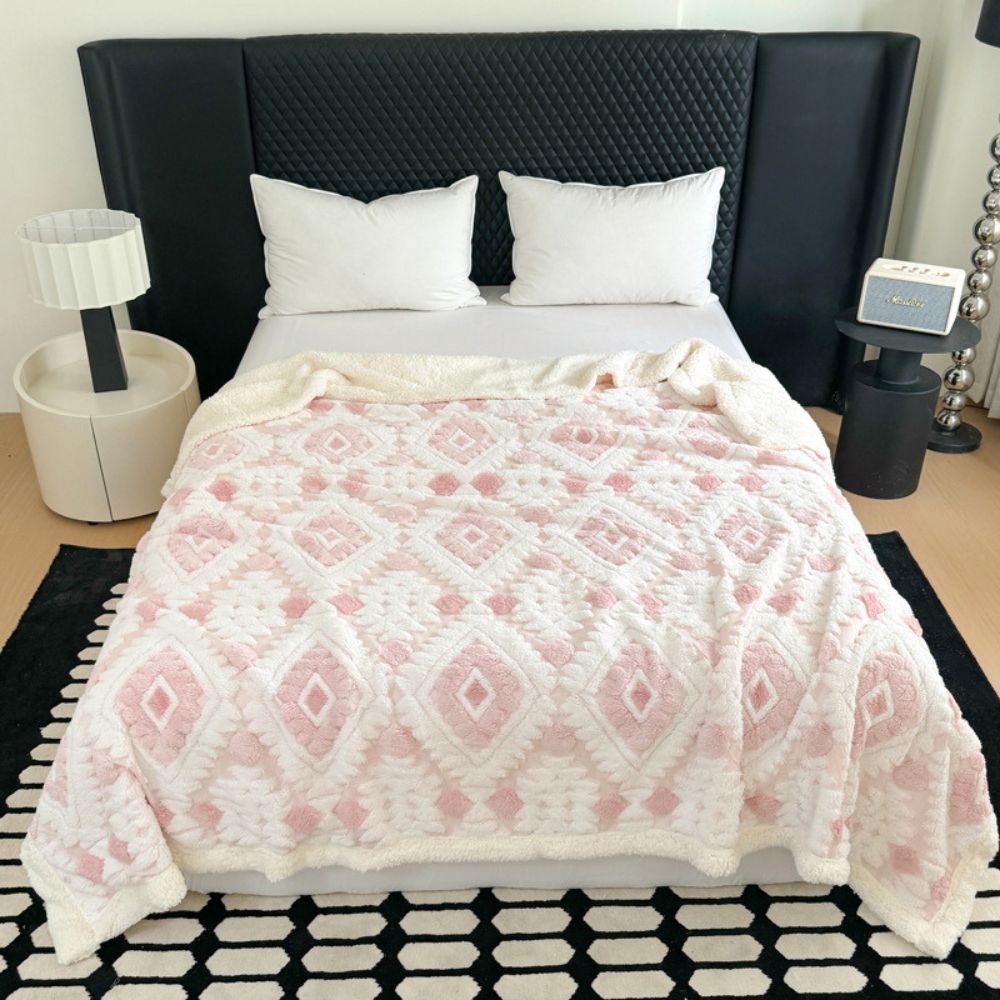 Geometrische Plaid Dubbellaags Fleece Warm Lichtgewicht Modern Decoratief voor Woonkamer en Slaapkamer | Sulvida