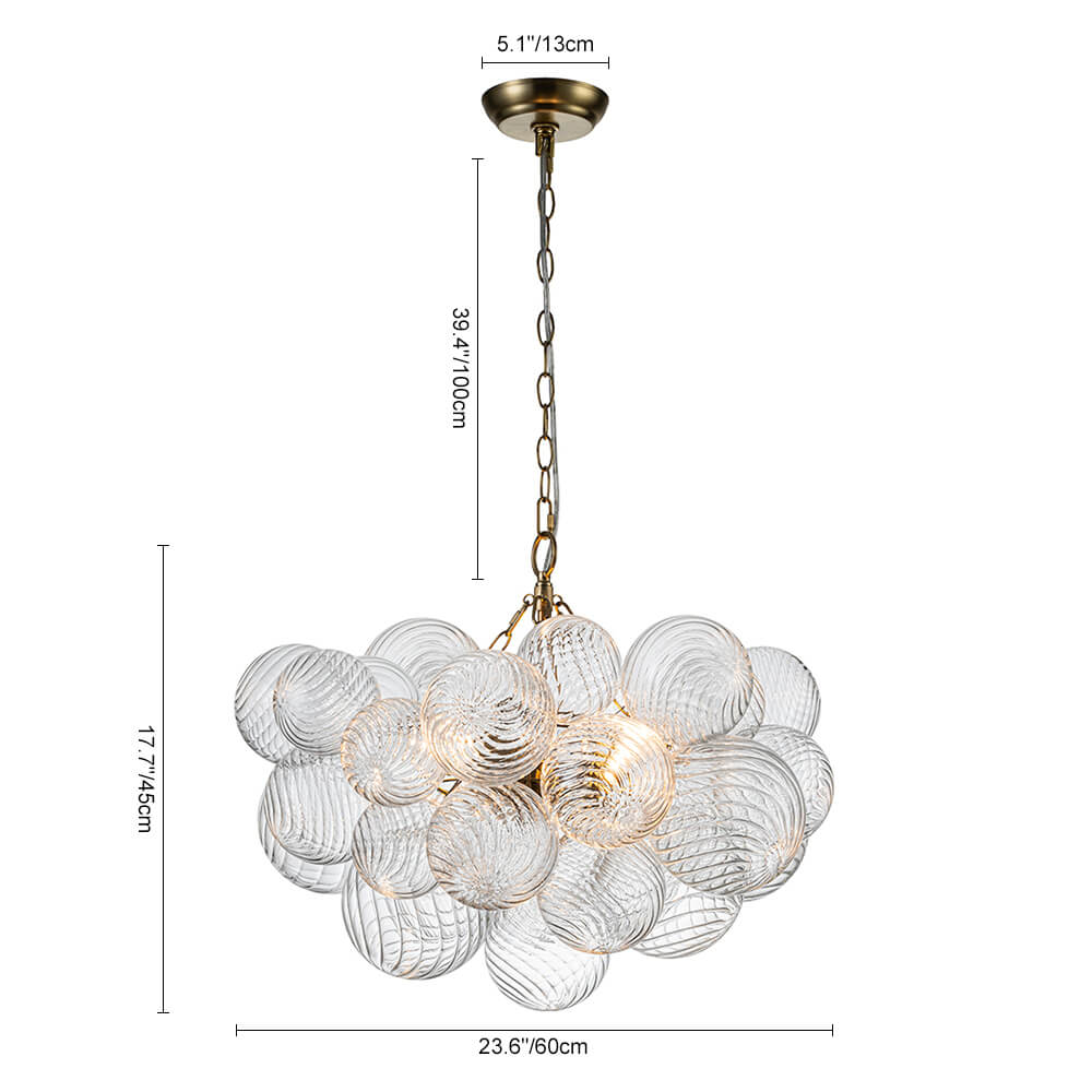 Glazen Bollenkroonluchter Geribbeld Glas 3 of 8 Lichtpunten Hanglamp Messing Nikkel Zwart Dimbaar Eetkamer | Sulvida