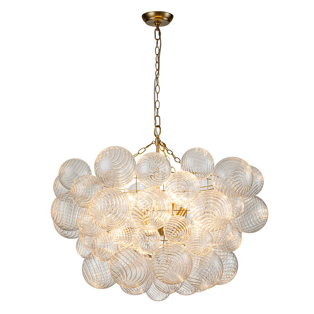 Glazen Bollenkroonluchter Geribbeld Glas 3 of 8 Lichtpunten Hanglamp Messing Nikkel Zwart Dimbaar Eetkamer | Sulvida
