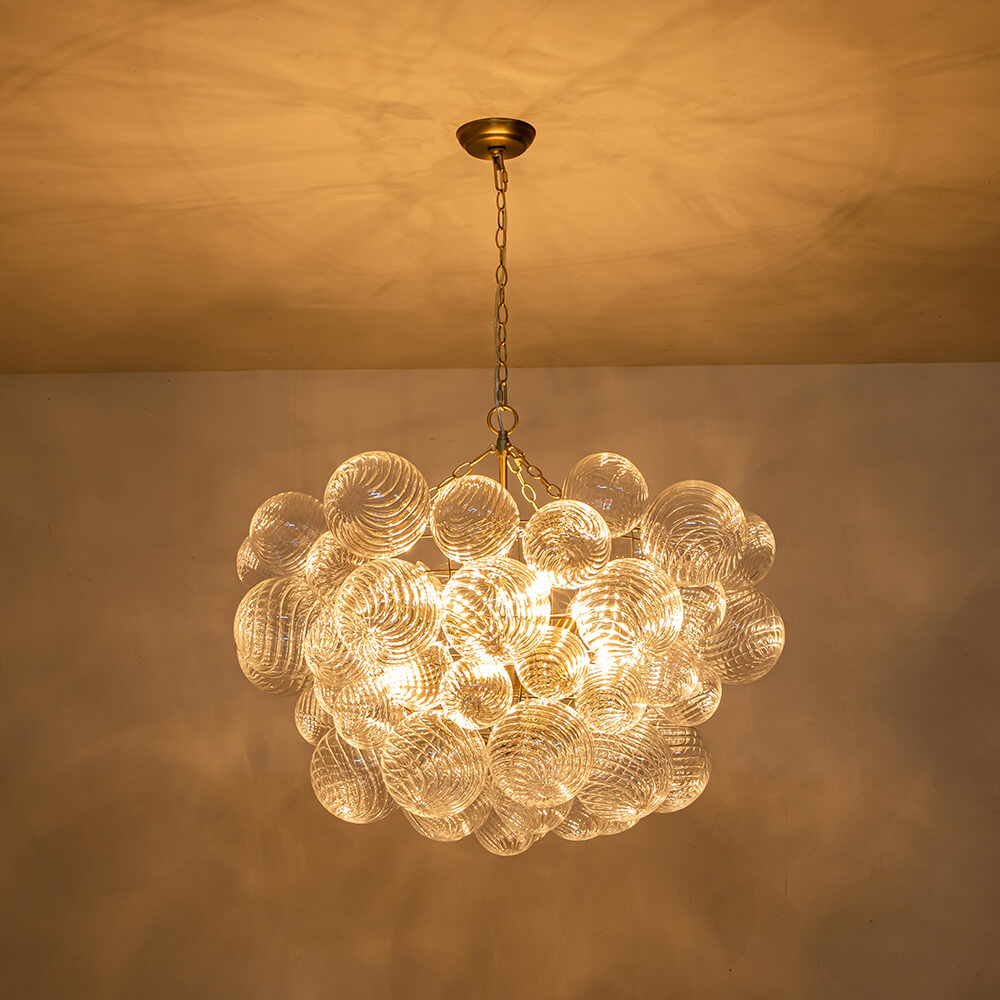 Glazen Bollenkroonluchter Geribbeld Glas 3 of 8 Lichtpunten Hanglamp Messing Nikkel Zwart Dimbaar Eetkamer | Sulvida