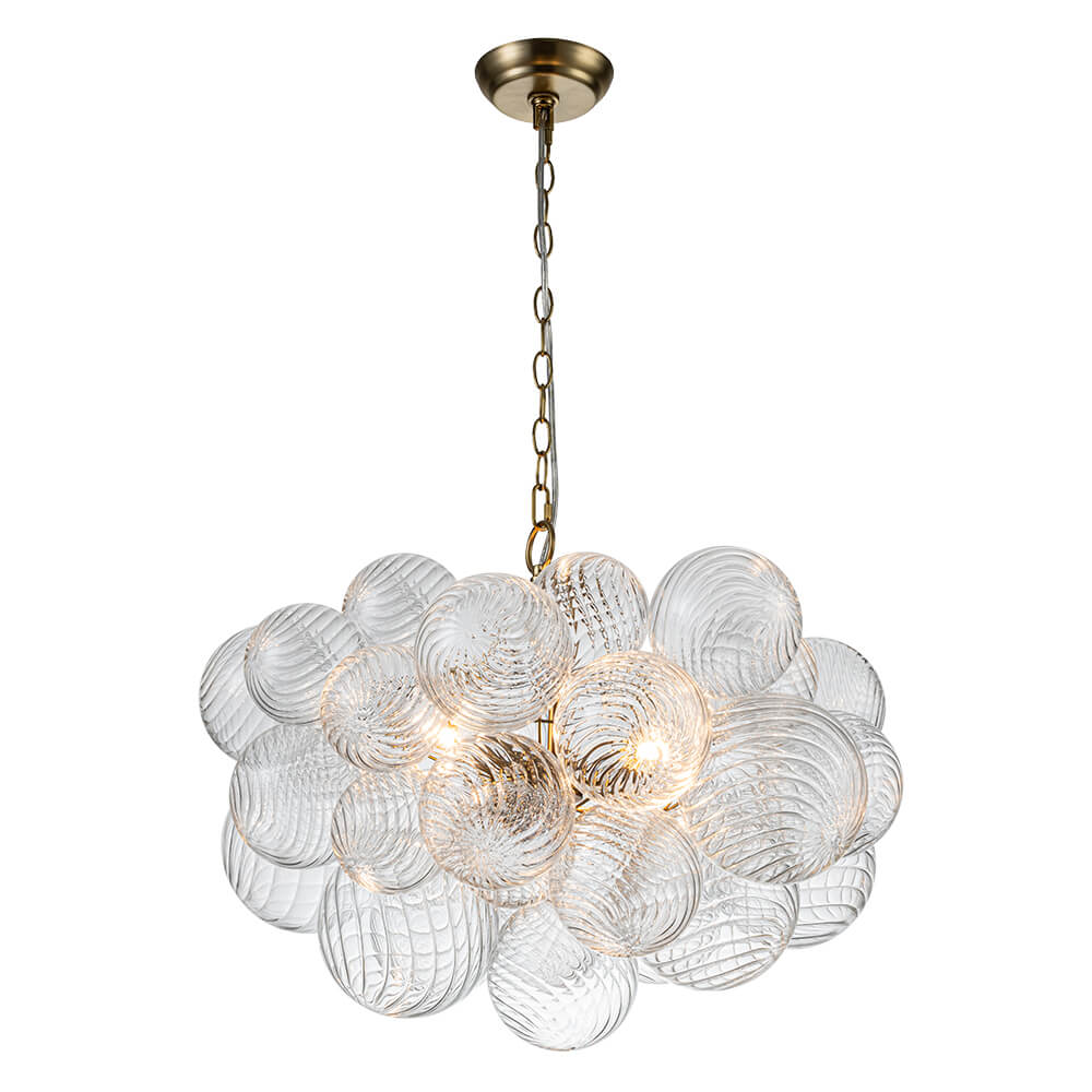 Glazen Bollenkroonluchter Geribbeld Glas 3 of 8 Lichtpunten Hanglamp Messing Nikkel Zwart Dimbaar Eetkamer | Sulvida