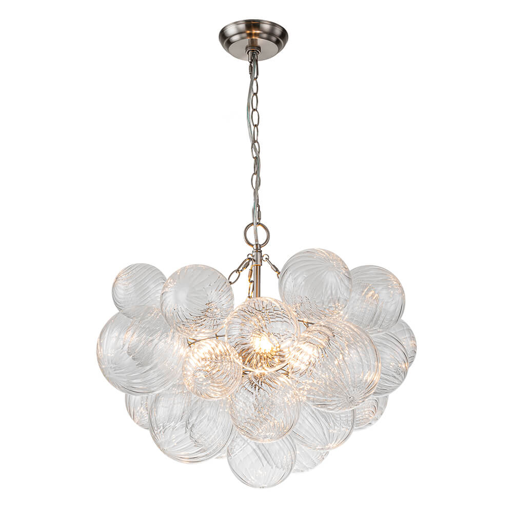 Glazen Bollenkroonluchter Geribbeld Glas 3 of 8 Lichtpunten Hanglamp Messing Nikkel Zwart Dimbaar Eetkamer | Sulvida