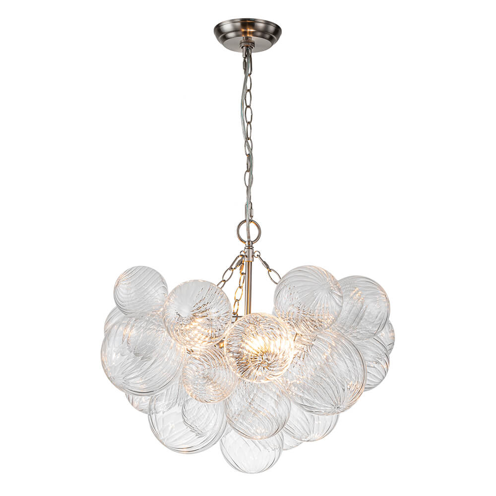 Glazen Bollenkroonluchter Geribbeld Glas 3 of 8 Lichtpunten Hanglamp Messing Nikkel Zwart Dimbaar Eetkamer | Sulvida