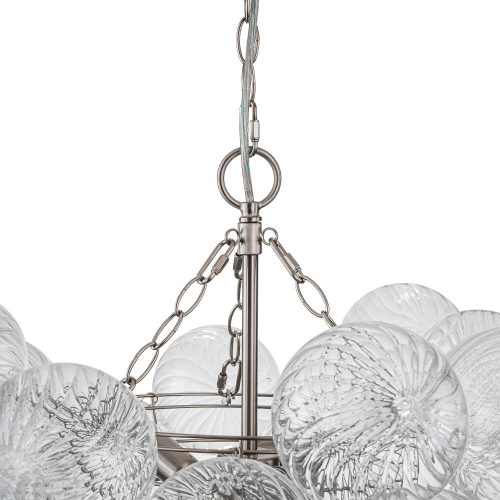 Glazen Bollenkroonluchter Geribbeld Glas 3 of 8 Lichtpunten Hanglamp Messing Nikkel Zwart Dimbaar Eetkamer | Sulvida