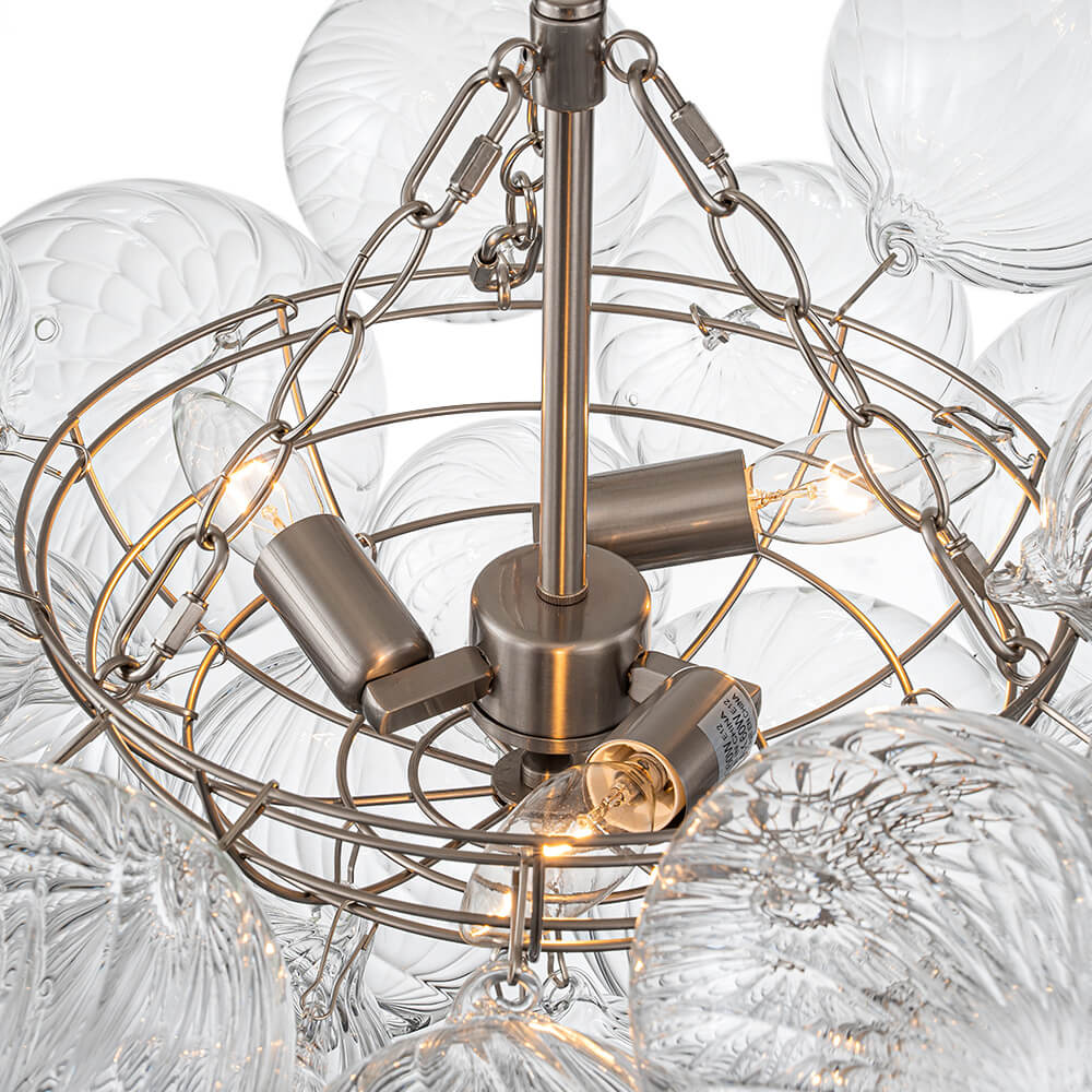 Glazen Bollenkroonluchter Geribbeld Glas 3 of 8 Lichtpunten Hanglamp Messing Nikkel Zwart Dimbaar Eetkamer | Sulvida