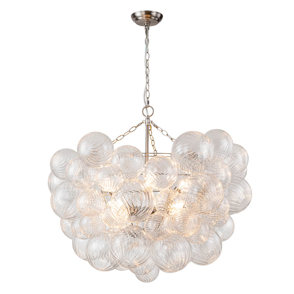 Glazen Bollenkroonluchter Geribbeld Glas 3 of 8 Lichtpunten Hanglamp Messing Nikkel Zwart Dimbaar Eetkamer | Sulvida