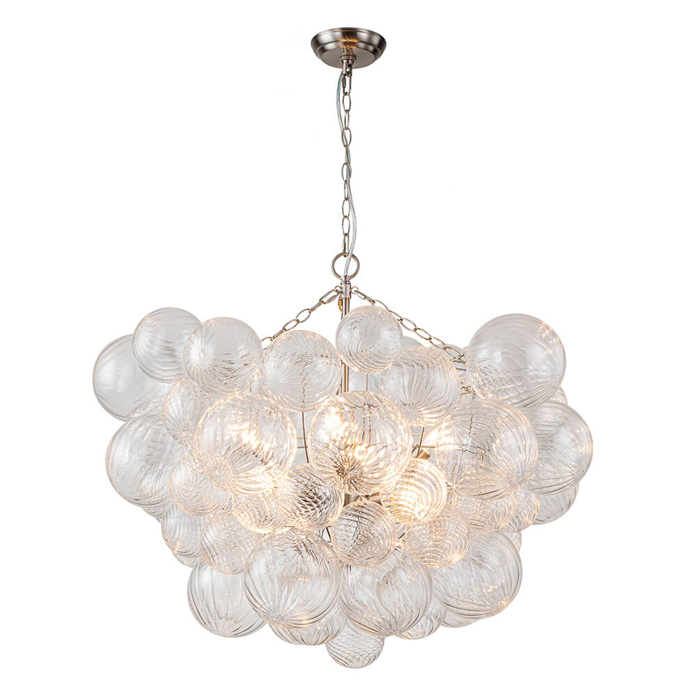 Glazen Bollenkroonluchter Geribbeld Glas 3 of 8 Lichtpunten Hanglamp Messing Nikkel Zwart Dimbaar Eetkamer | Sulvida