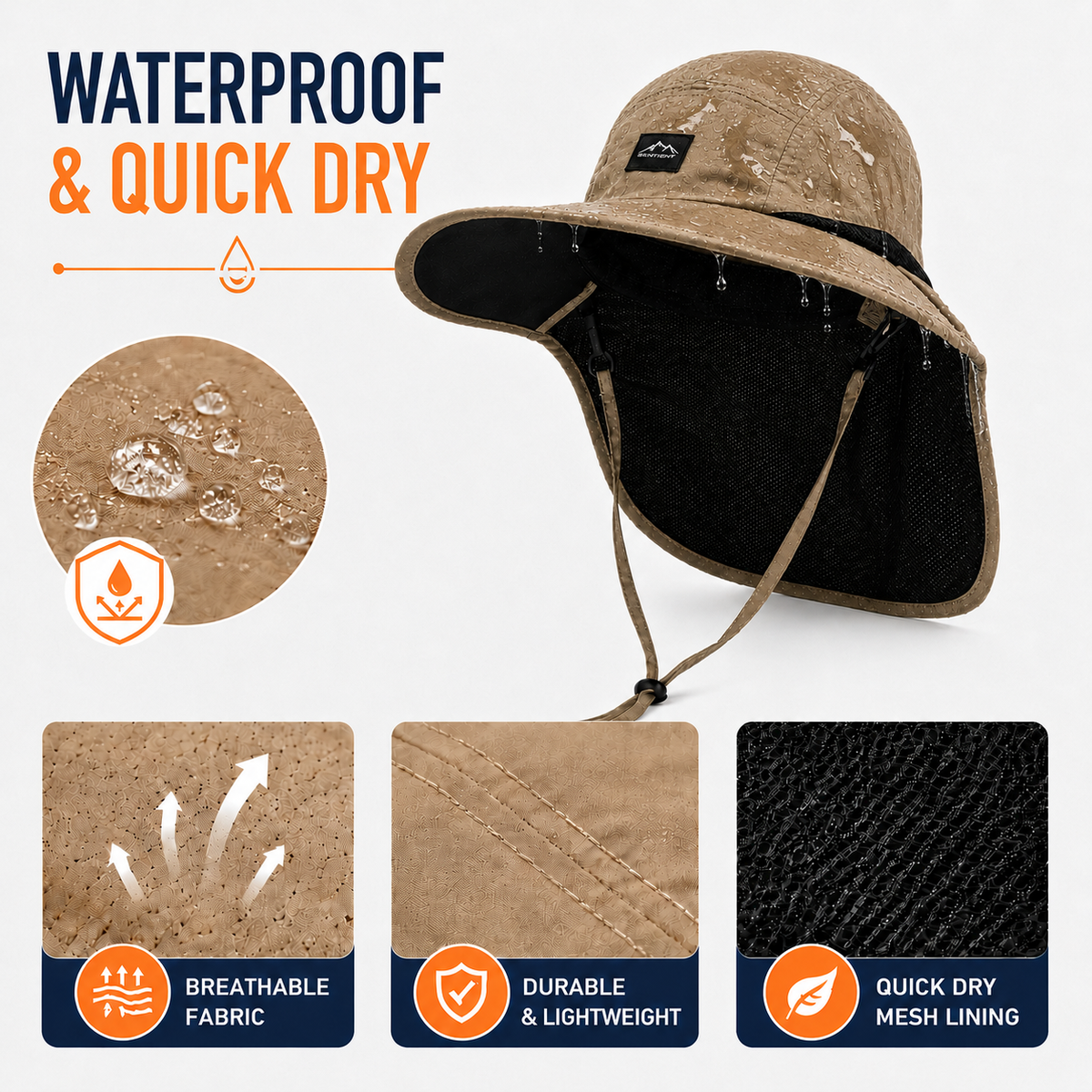 Zonnebescherming Hoed met Nekflap UPF 50+ UV-Blokkering Wandelcap Outdoor Ademend Unisex Brimveil Zomerhoed | Sulvida