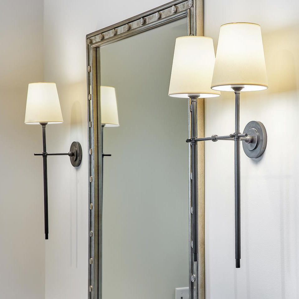 Wandlamp Messing met Stoffen Kap - Modern Minimalistisch Design - 1 of 2 Lichtpunten - Lampenfitting E27 | Sulvida