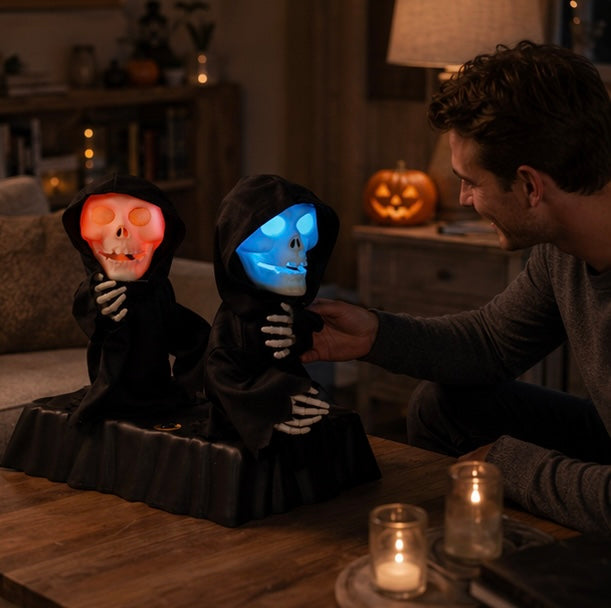 Bewegende Pompoen Skelet Decoratie met Muziek LED Verlichting Halloween Tafelornament Animatronic Feest | Sulvida