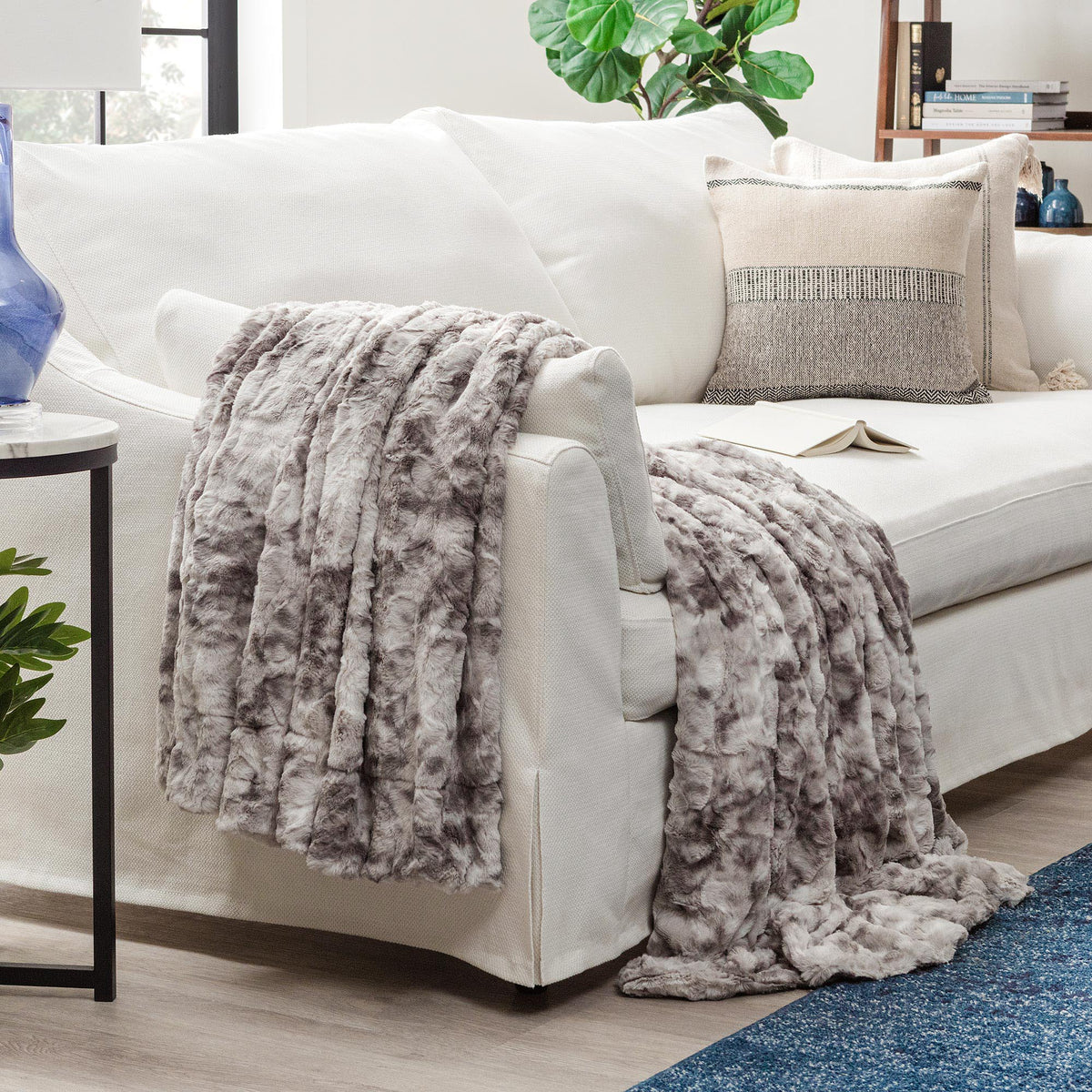 Dubbelzijdige Wolfsprint Woonplaid Extra Groot Zacht Kunstbont Fleece Deken Decoratief Warm Luxe Sofa | Sulvida