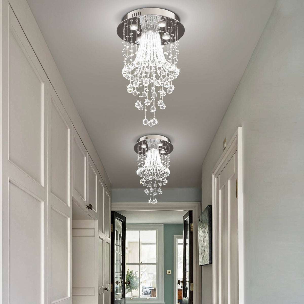 Kristallen Plafondlamp Kwal 40 cm Chroomafwerking Moderne 5-Lichts Plafonnière voor Hal Woonkamer Slaapkamer | Sulvida