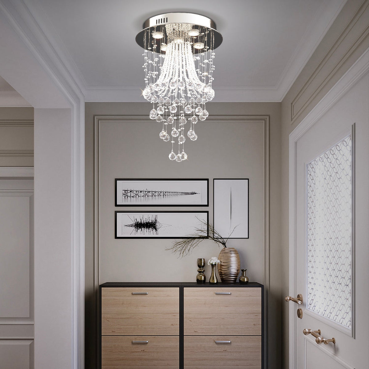 Kristallen Plafondlamp Kwal 40 cm Chroomafwerking Moderne 5-Lichts Plafonnière voor Hal Woonkamer Slaapkamer | Sulvida
