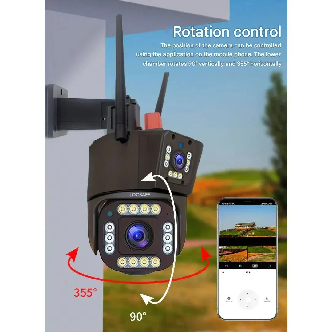 Draadloze 4K Beveiligingscamera op Zonne-energie – Dubbele Lens met 10× Zoom – WiFi of 4G Outdoor Bewaking | Sulvida