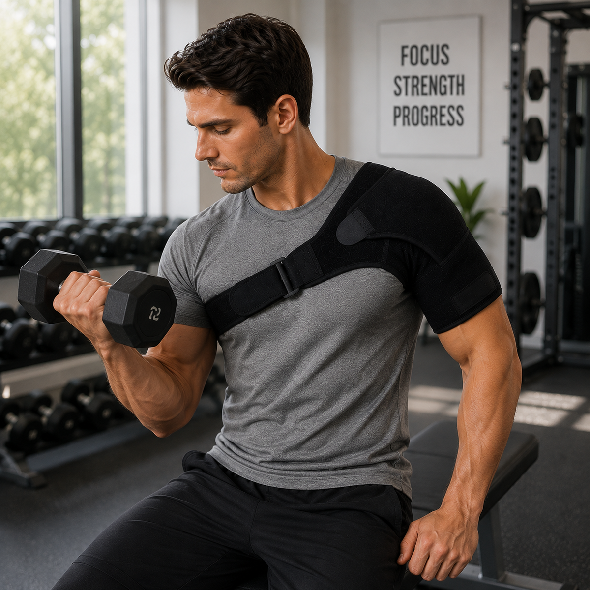 Orthèse d’épaule orthopédique réglable, noire, droite ou gauche, compression, stabilisation, récupération, confort et maintien | Sulvida
