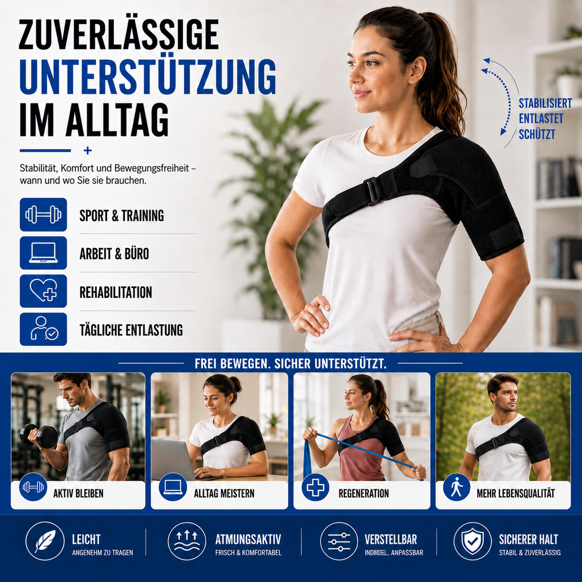 Orthèse d’épaule orthopédique réglable, noire, droite ou gauche, compression, stabilisation, récupération, confort et maintien | Sulvida