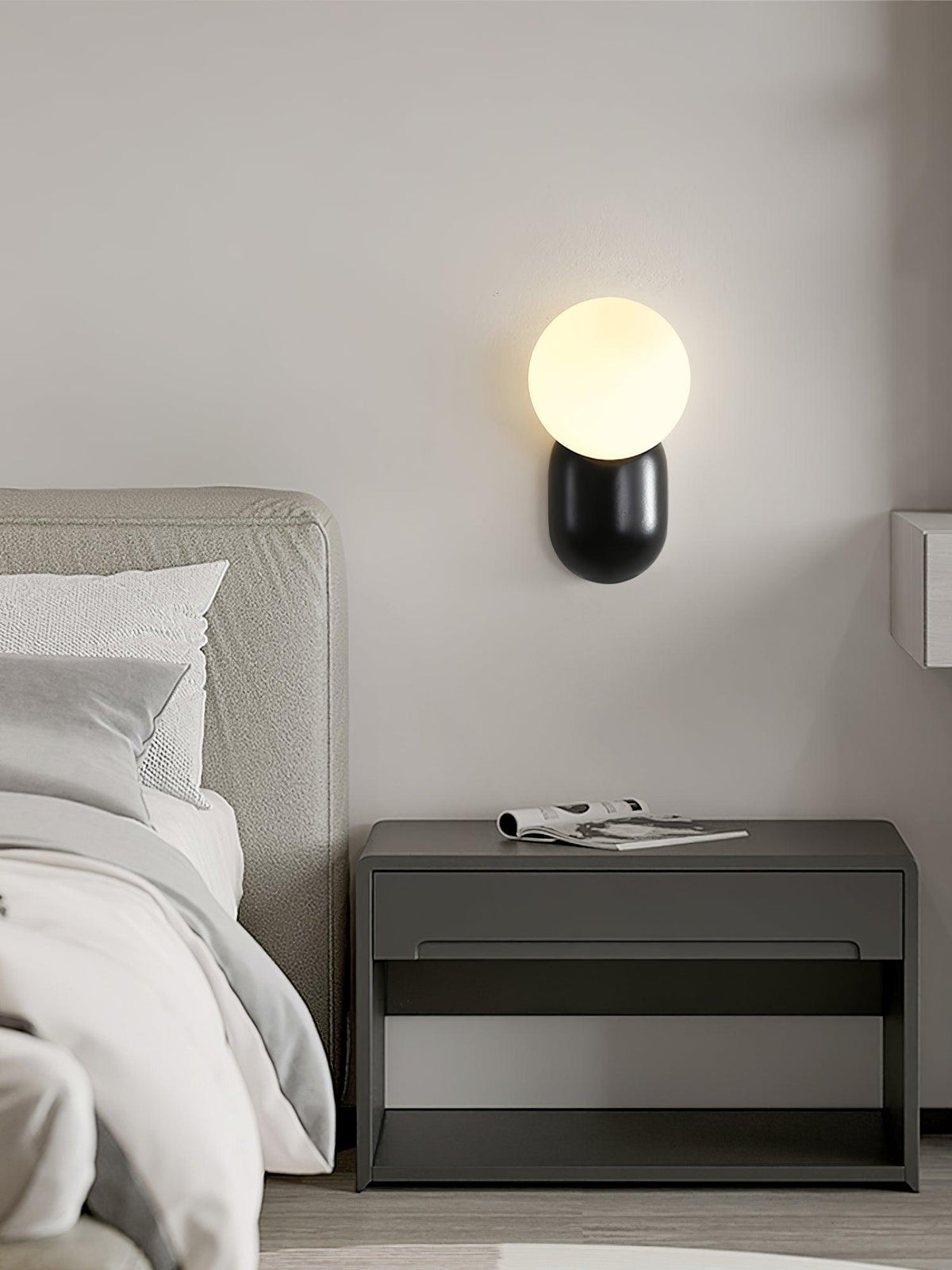 Minimalistische Wandlamp met Glazen Bol Sfeervolle Muuverlichting Roze Zwart Wit Grijs Retro Slaapkamer | Sulvida